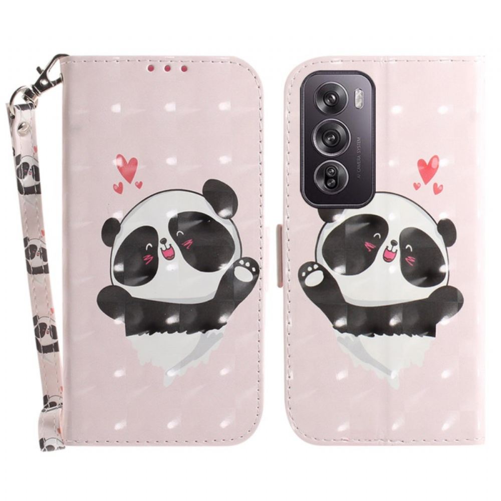 Kožený Kryt Na Oppo Reno 12 Pro 5g Panda Love With Strap