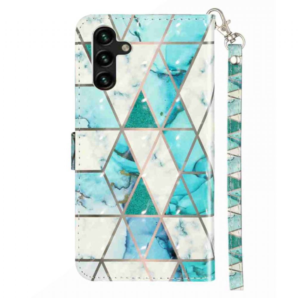 Kožený Kryt Na Samsung Galaxy S25 Fe Modrý Mramor Se Šňůrkou Na Krk