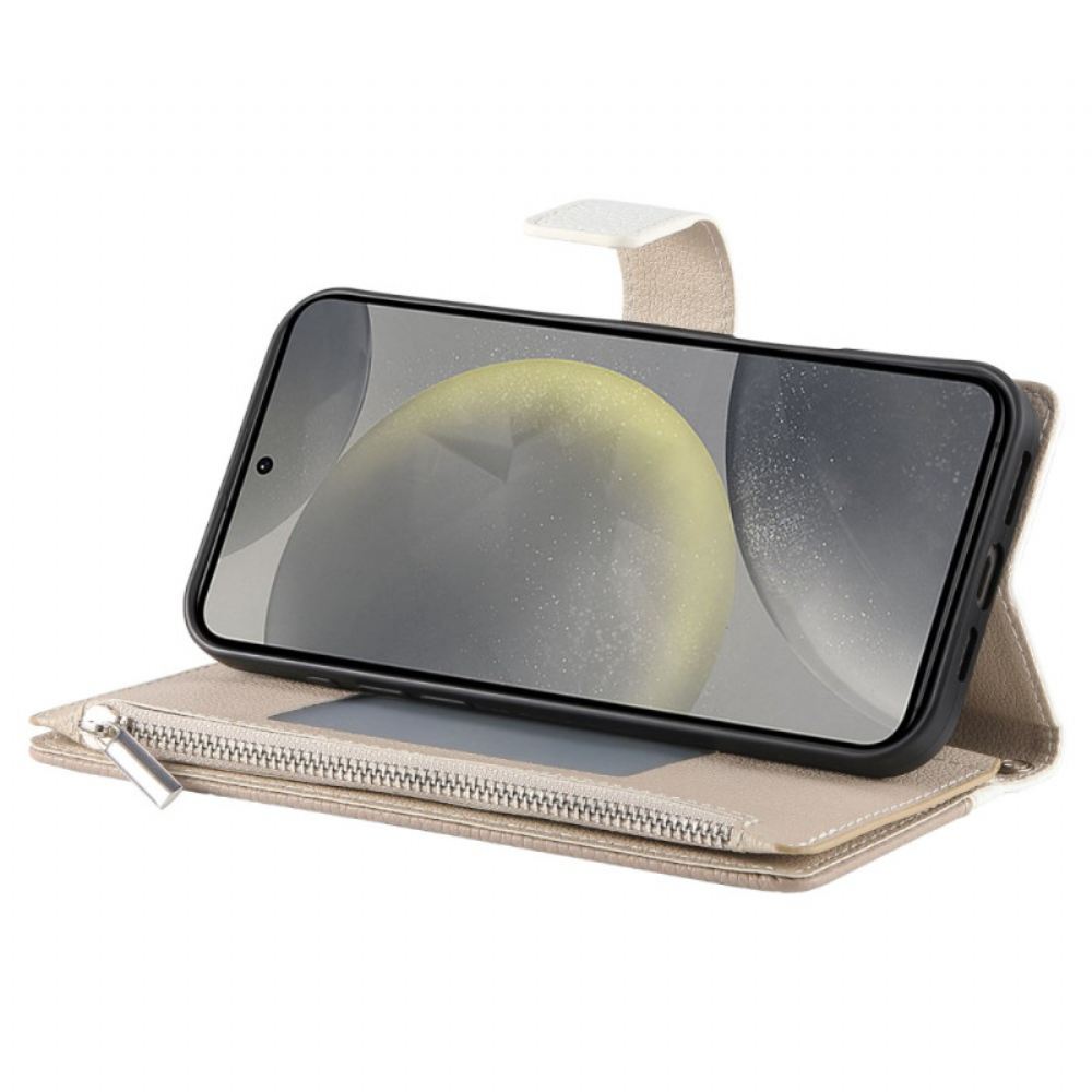 Kožený Kryt Samsung Galaxy S25 Fe Kožená Peněženka Na Zip S Popruhy