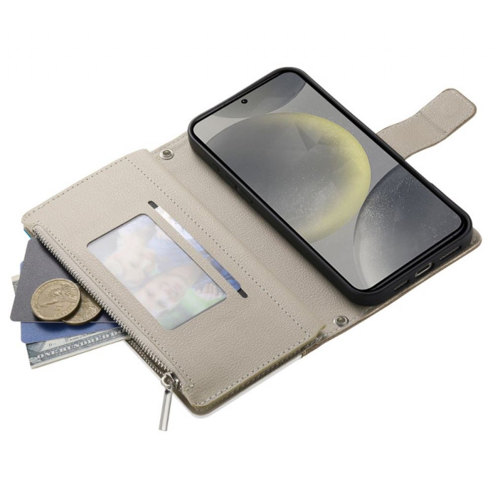 Kožený Kryt Samsung Galaxy S25 Fe Kožená Peněženka Na Zip S Popruhy