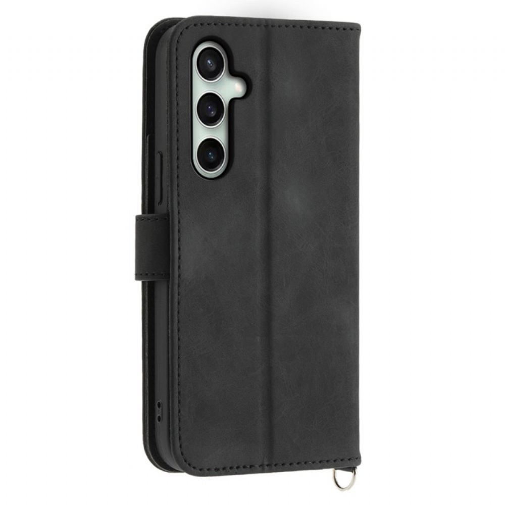 Kožený Kryt Samsung Galaxy S25 Fe Krajkový Potisk S Řemínkem A Ramenním Popruhem