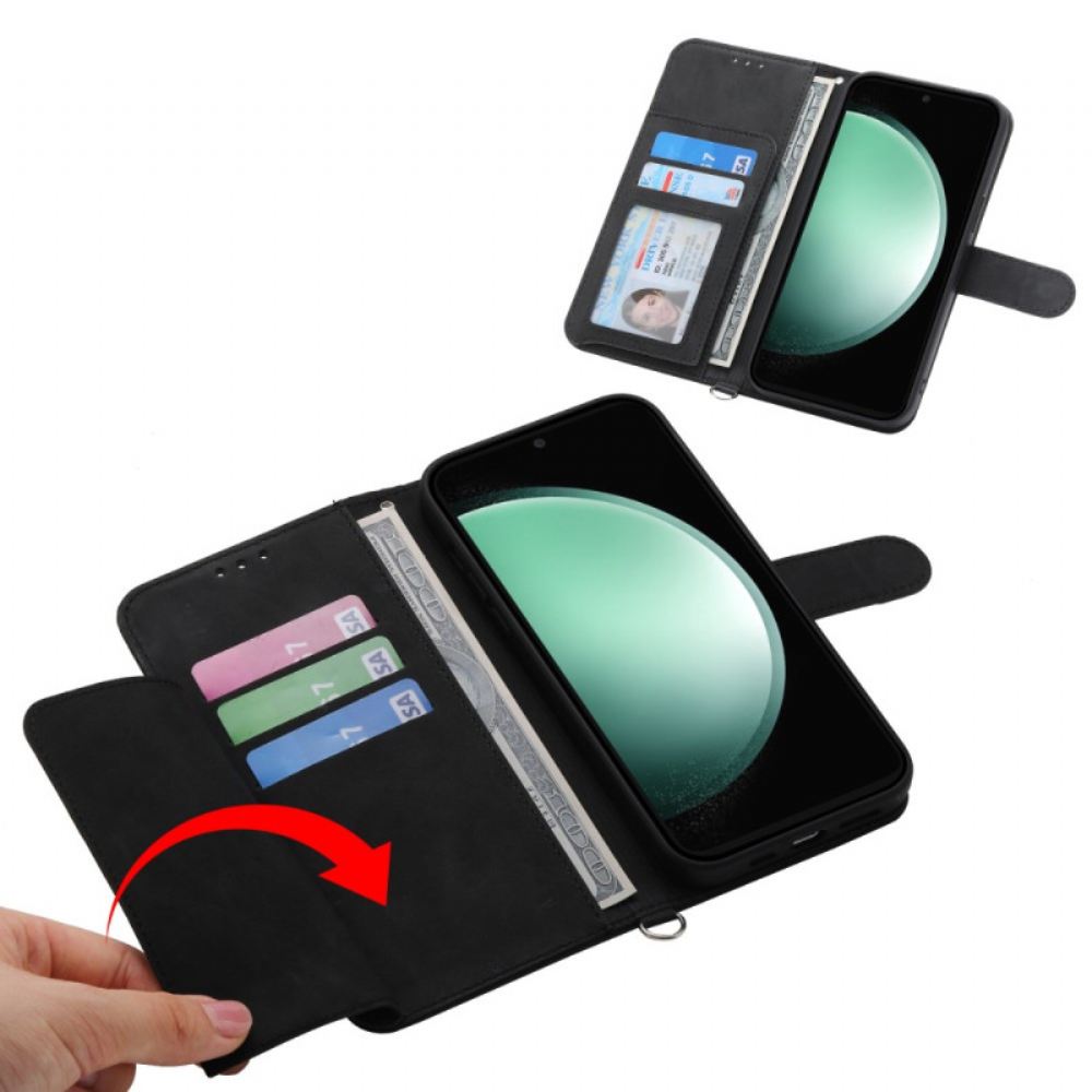 Kožený Kryt Samsung Galaxy S25 Fe Krajkový Potisk S Řemínkem A Ramenním Popruhem