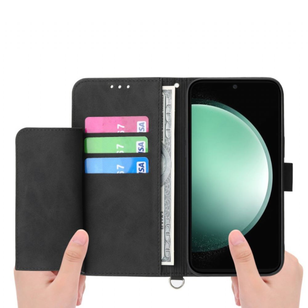 Kožený Kryt Samsung Galaxy S25 Fe Krajkový Potisk S Řemínkem A Ramenním Popruhem