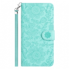 Kožený Kryt Samsung Galaxy S25 Fe Květinový Vzor S Ramínkem