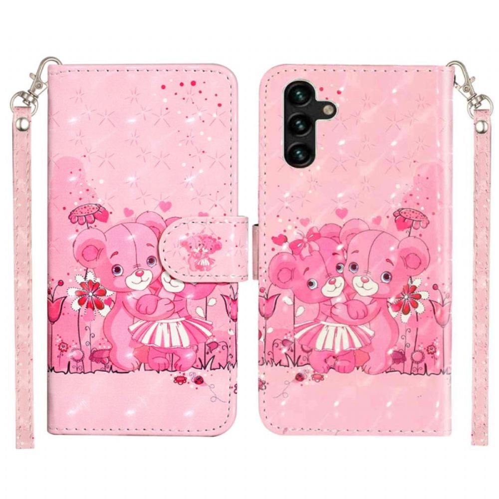 Kožený Kryt Samsung Galaxy S25 Fe Medvíďata Se Šňůrkou Na Krk