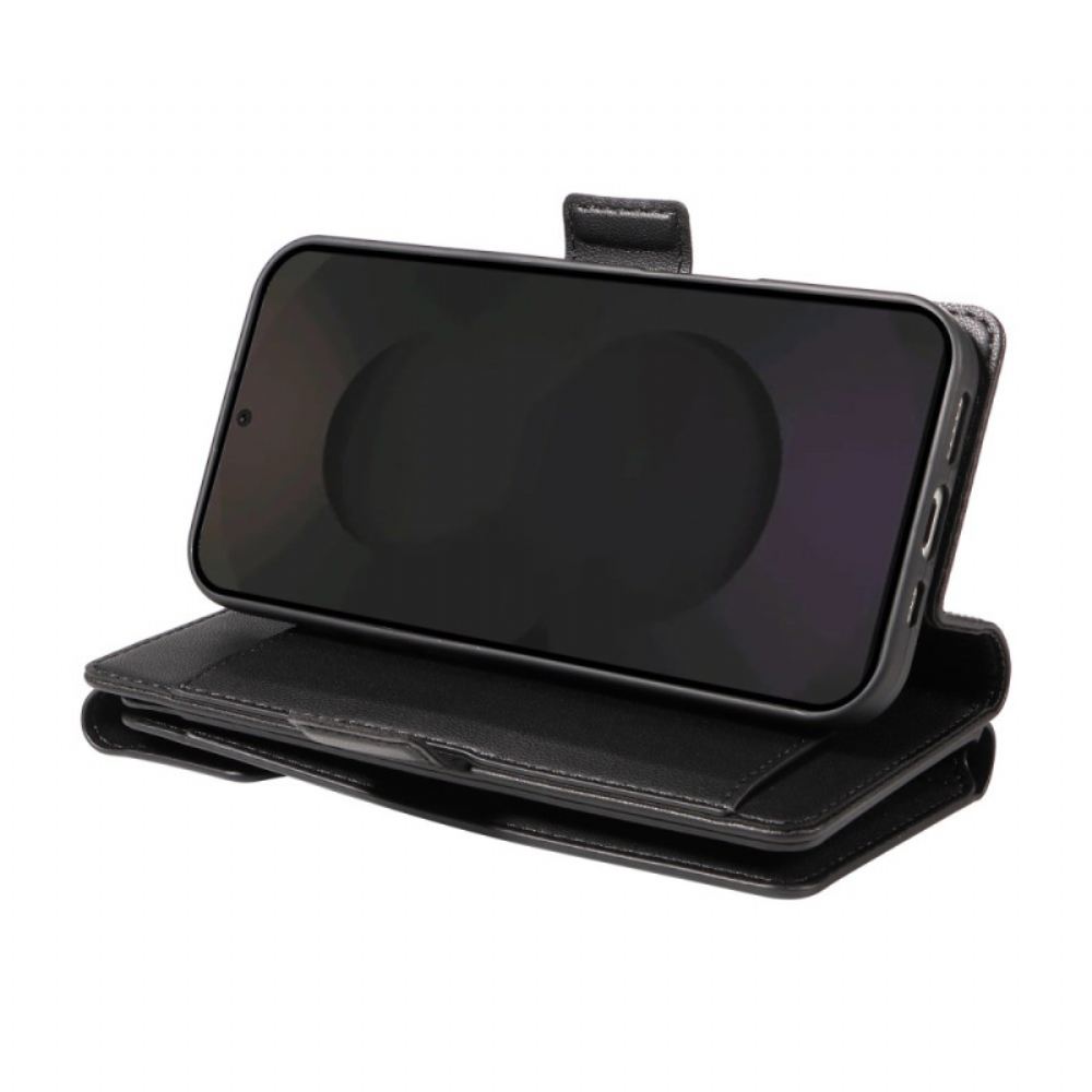 Kožený Kryt Samsung Galaxy S25 Fe Pouzdro Na Karty A Řemínek Na Zápěstí