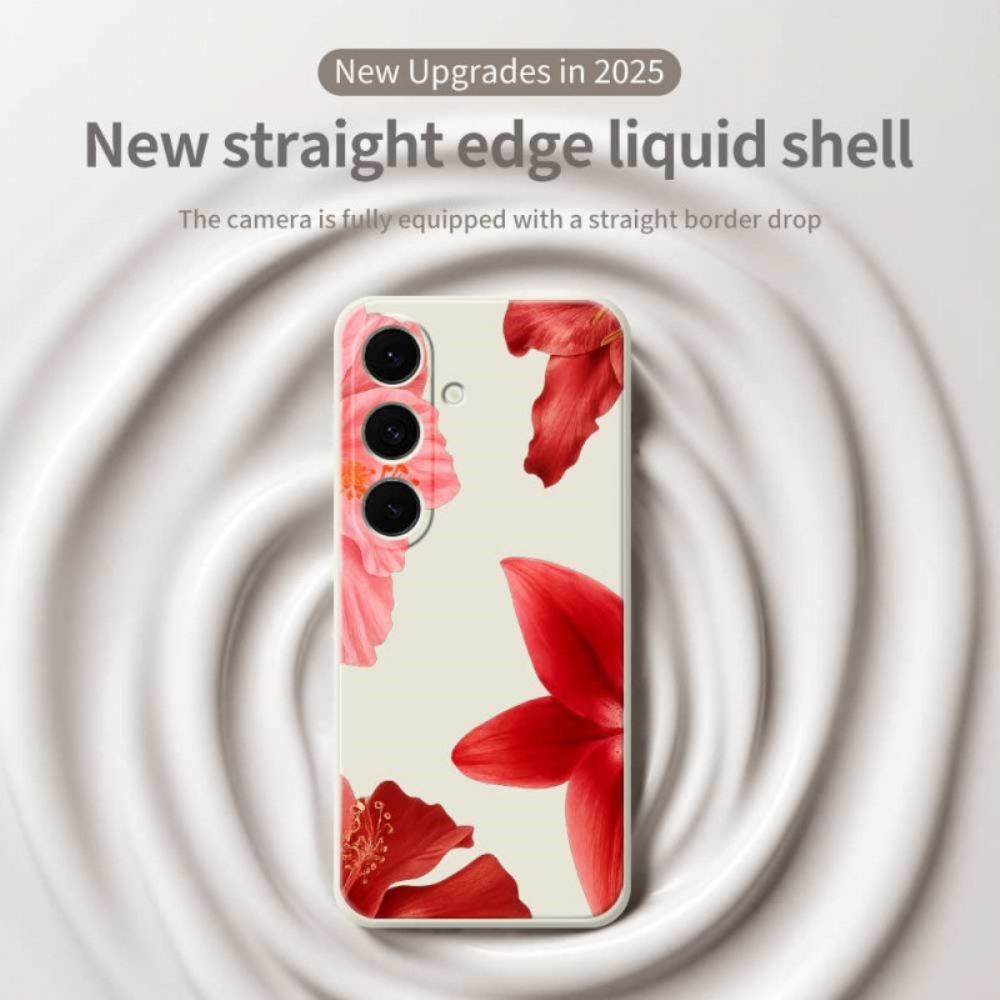 Kryt Samsung Galaxy S25 Fe Kryty Na Mobil Červený Květinový Silikon