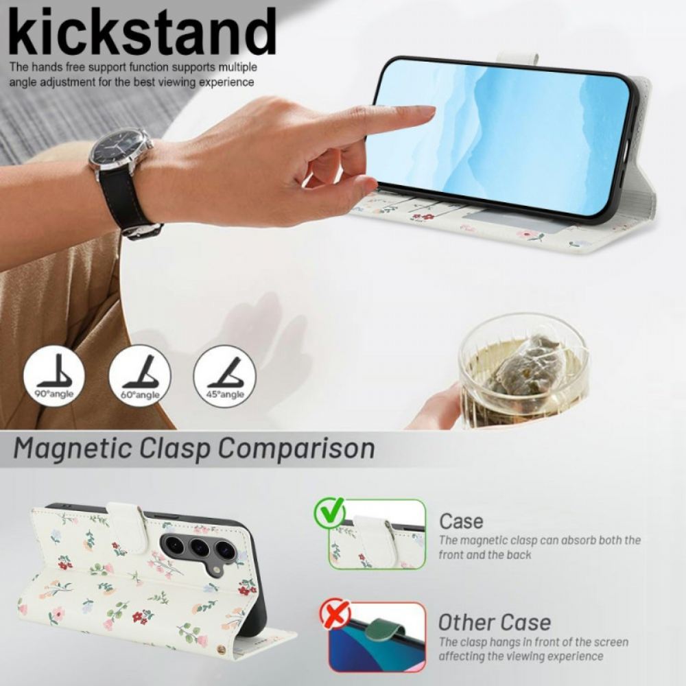 Peněženková Pouzdra Samsung Galaxy S25 Fe Kryty Na Mobil Květinová Šňůrka Na Krk