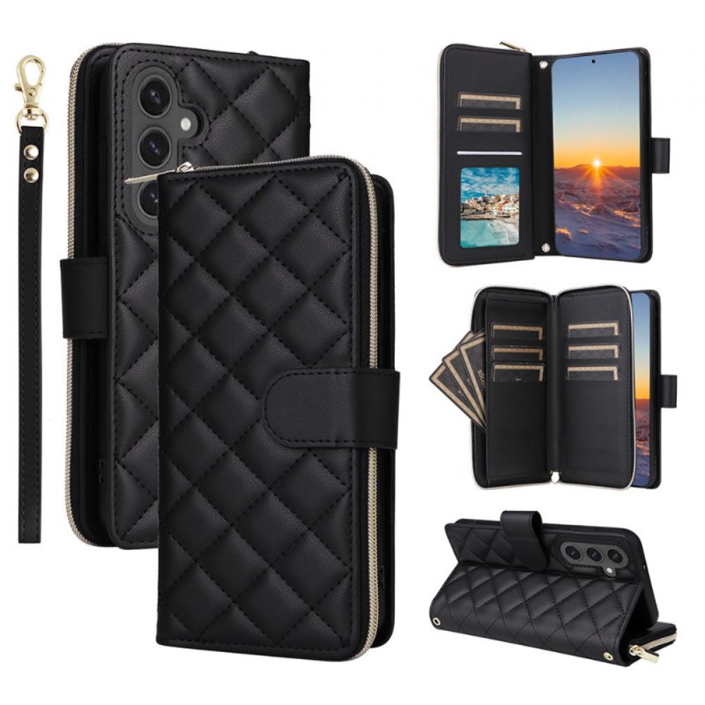 Peněženková Pouzdra Samsung Galaxy S25 Fe Prošívaná S Řemínkem A Ramenním Popruhem