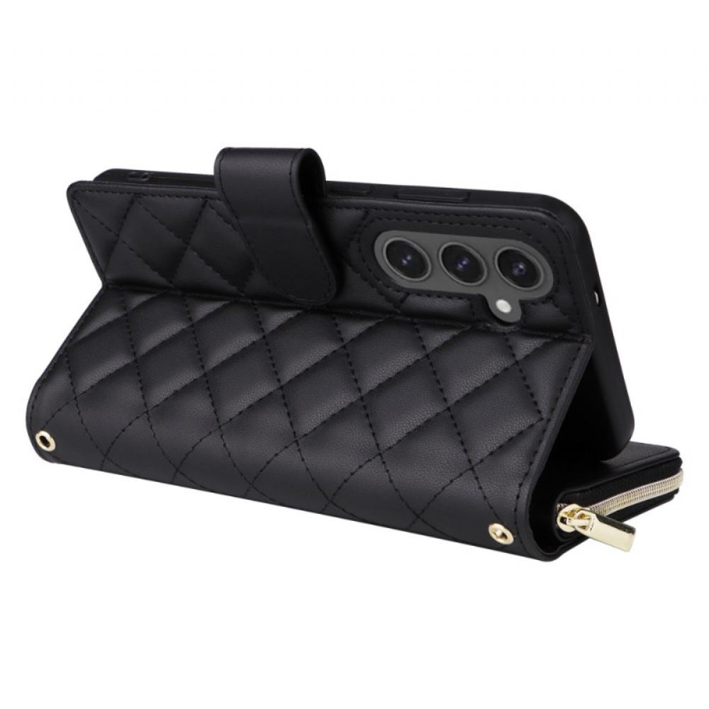 Peněženková Pouzdra Samsung Galaxy S25 Fe Prošívaná S Řemínkem A Ramenním Popruhem