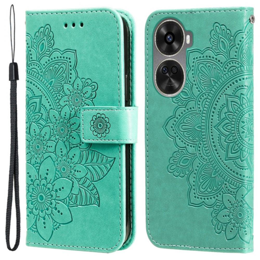 Kožený Kryt Huawei Nova 12 Se Květinový Vzor S Páskem