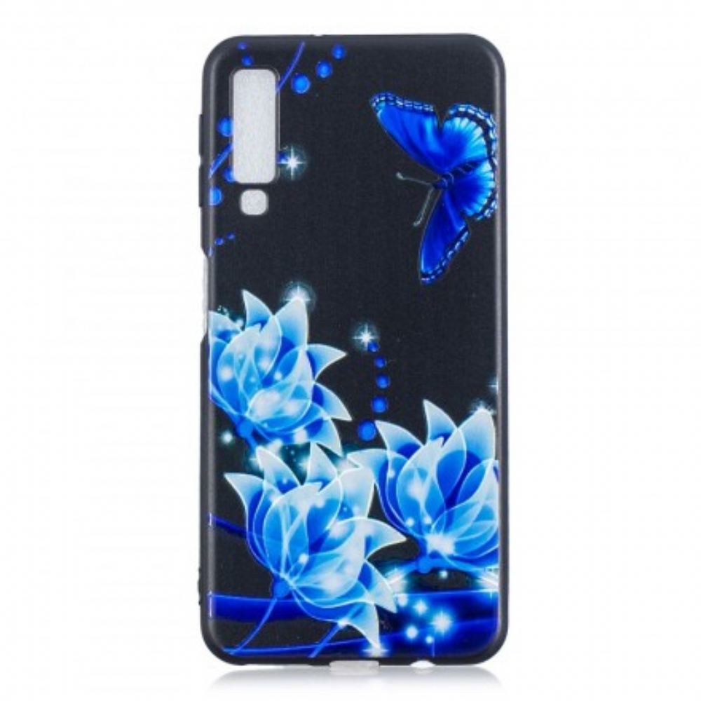 Kryt Na Samsung Galaxy A7 Motýl A Modré Květiny