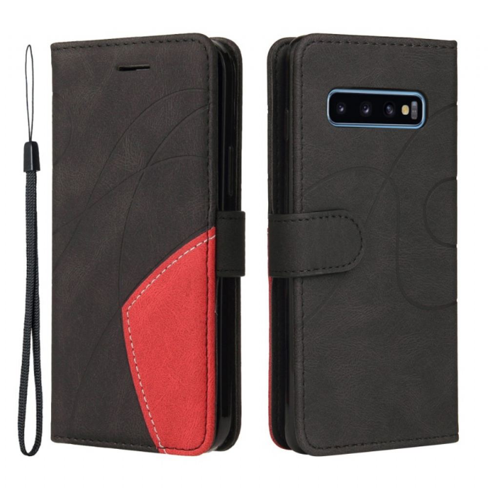 Flipové Pouzdro Na Samsung Galaxy S10 Dvoubarevná Charakteristická Umělá Kůže