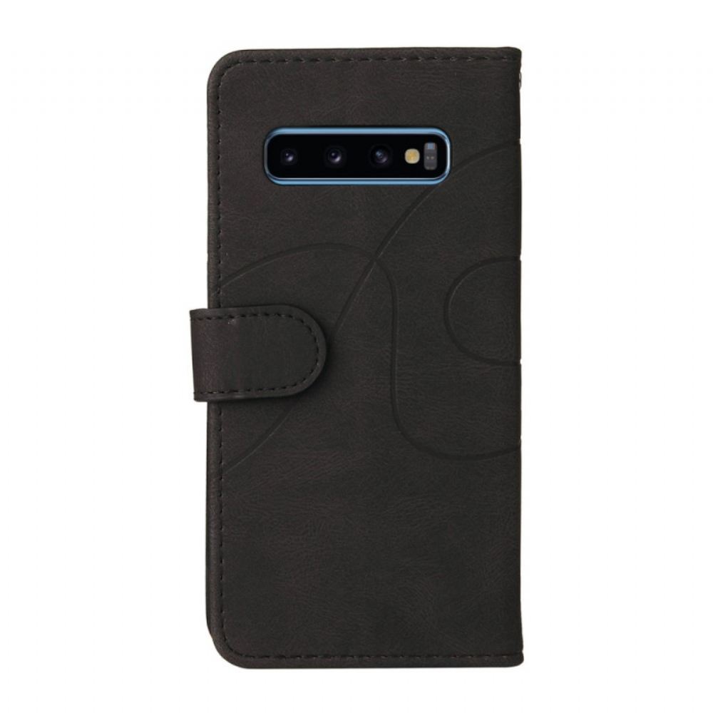 Flipové Pouzdro Na Samsung Galaxy S10 Dvoubarevná Charakteristická Umělá Kůže