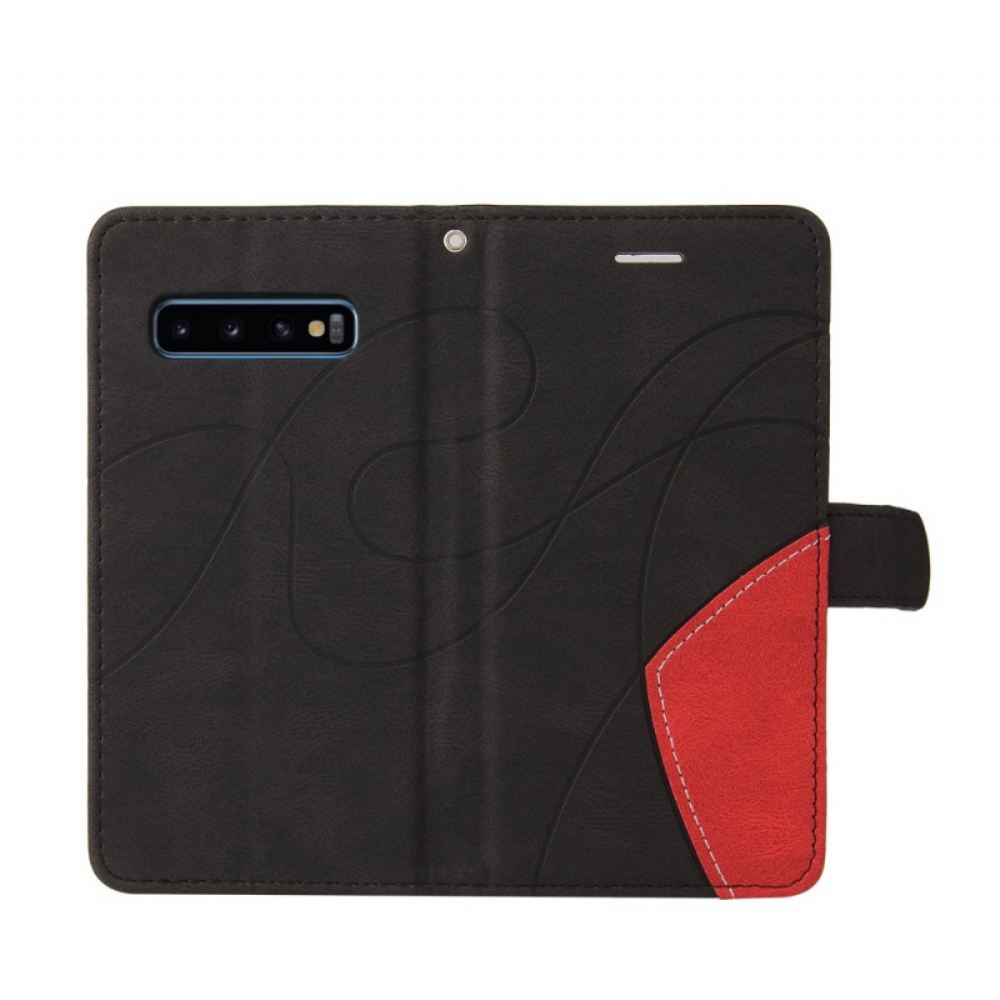 Flipové Pouzdro Na Samsung Galaxy S10 Dvoubarevná Charakteristická Umělá Kůže