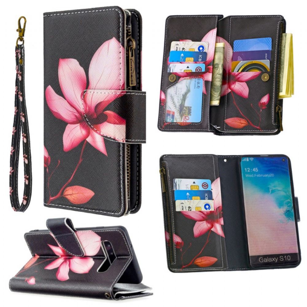 Flipové Pouzdro Na Samsung Galaxy S10 Květinová Kapsa Na Zip