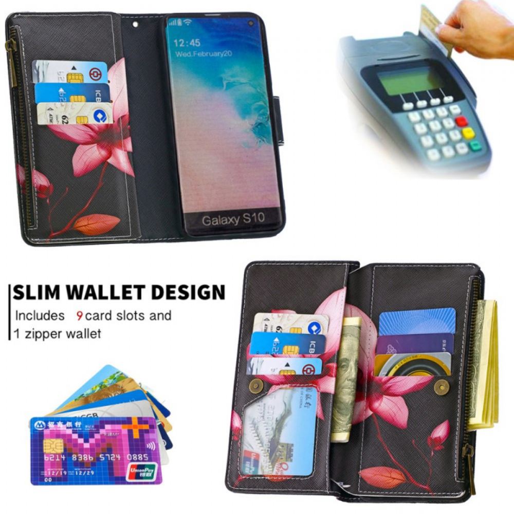 Flipové Pouzdro Na Samsung Galaxy S10 Květinová Kapsa Na Zip