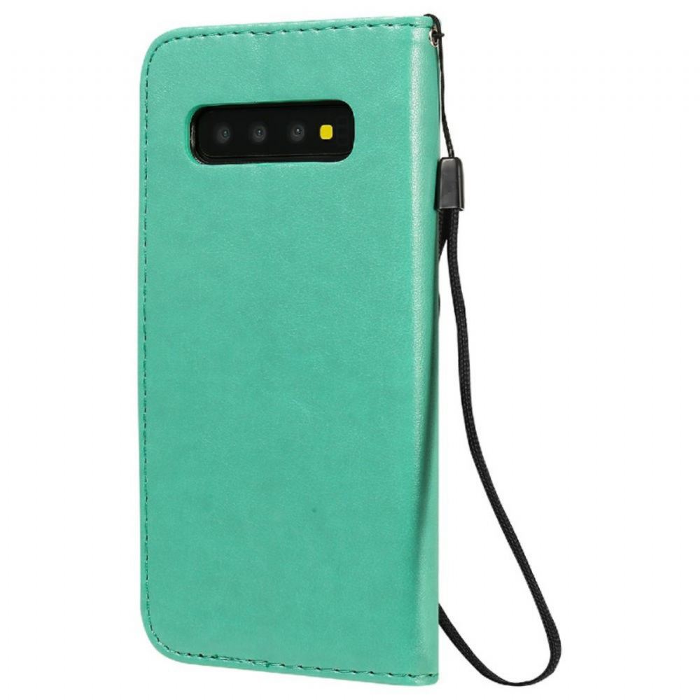 Flipové Pouzdro Na Samsung Galaxy S10 Na Lana Kočka A Včelka S Popruhem