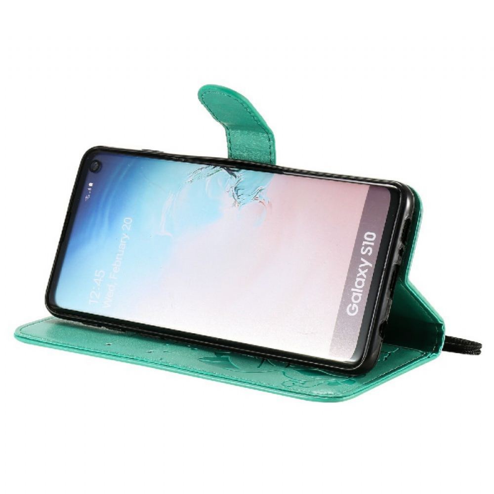 Flipové Pouzdro Na Samsung Galaxy S10 Na Lana Kočka A Včelka S Popruhem