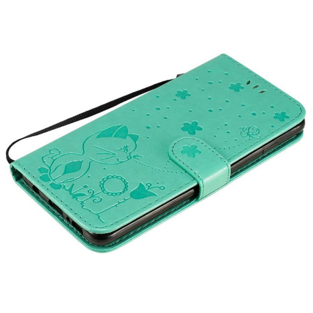 Flipové Pouzdro Na Samsung Galaxy S10 Na Lana Kočka A Včelka S Popruhem