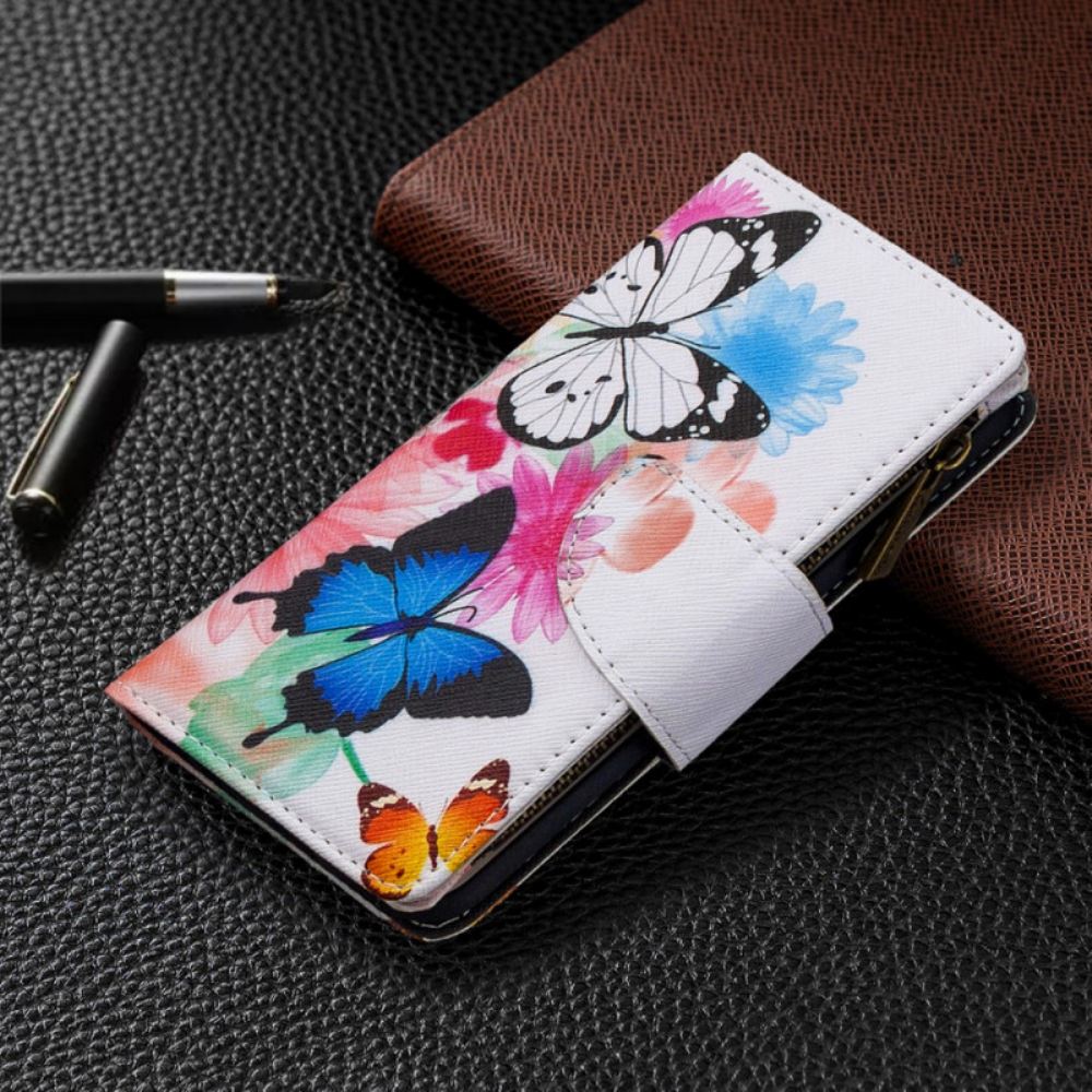 Kožené Pouzdro Na Samsung Galaxy S10 Kapsa Na Zip S Motýly