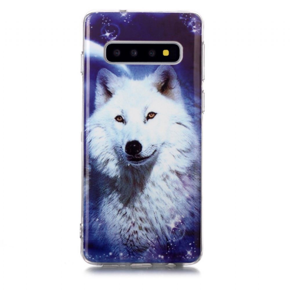 Kryt Na Samsung Galaxy S10 Fluorescenční Bílý Vlk