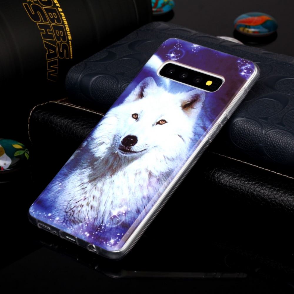 Kryt Na Samsung Galaxy S10 Fluorescenční Bílý Vlk