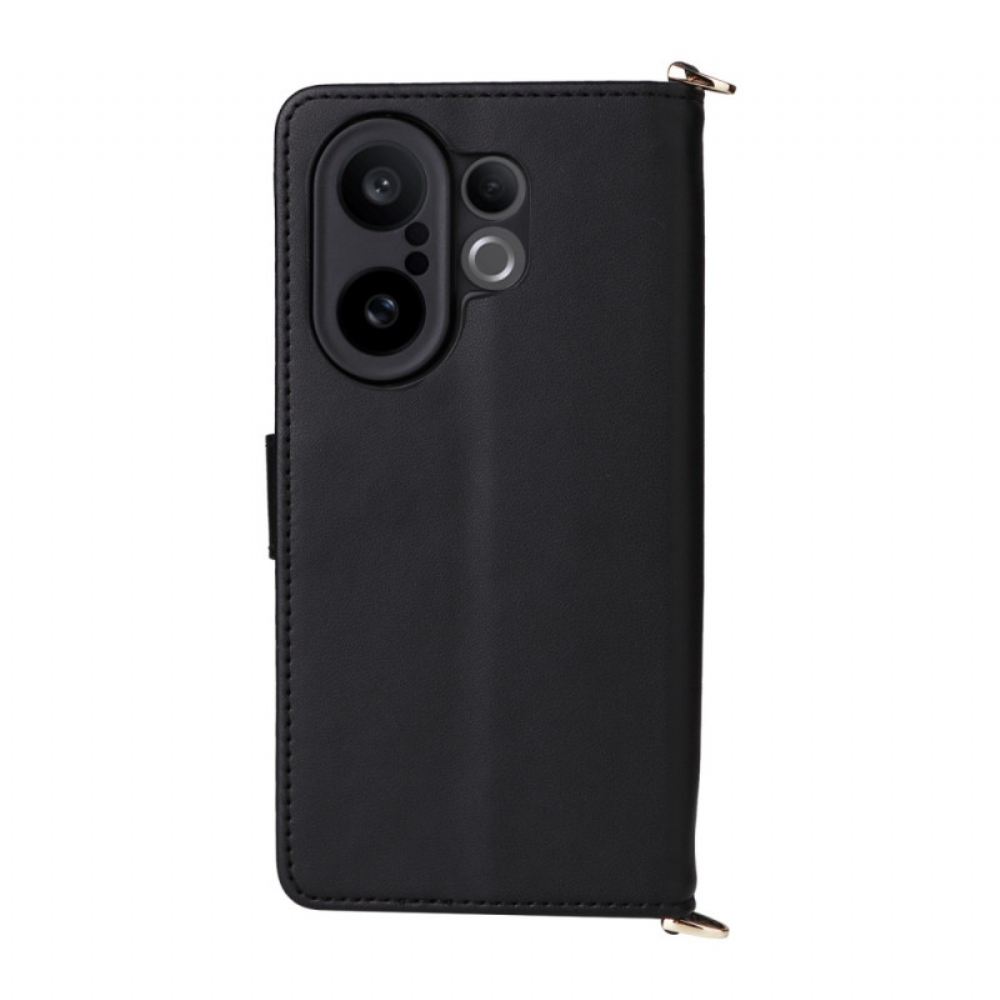 Kožený Kryt Na Vivo X200 Fe Prošívaná S Popruhem A Ramenním Popruhem