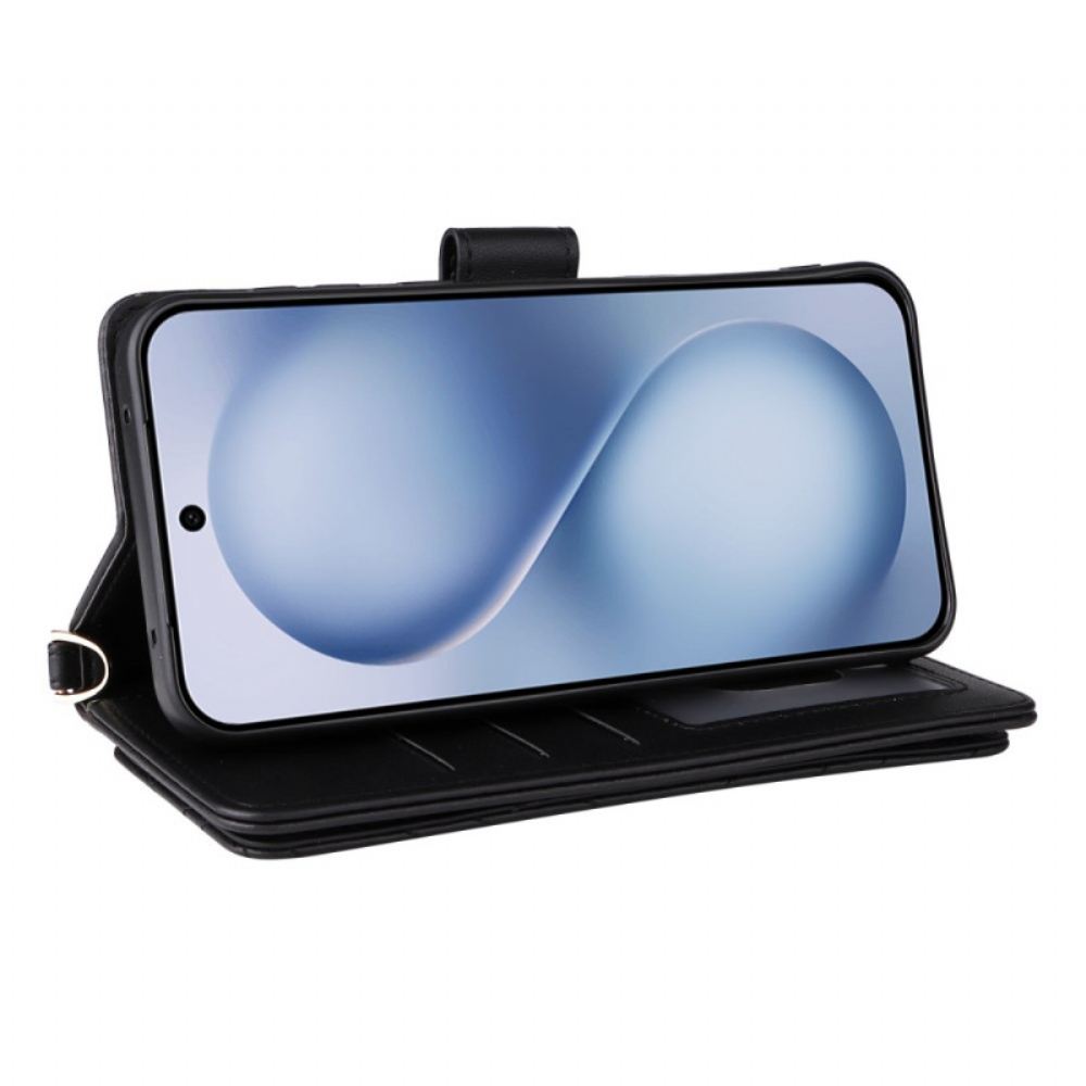 Kožený Kryt Na Vivo X200 Fe Prošívaná S Popruhem A Ramenním Popruhem