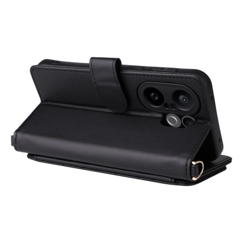 Kožený Kryt Na Vivo X200 Fe Prošívaná S Popruhem A Ramenním Popruhem