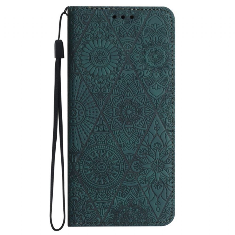 Kožené Pouzdro Folio Na Samsung Galaxy A15 5g Patchwork S Popruhem