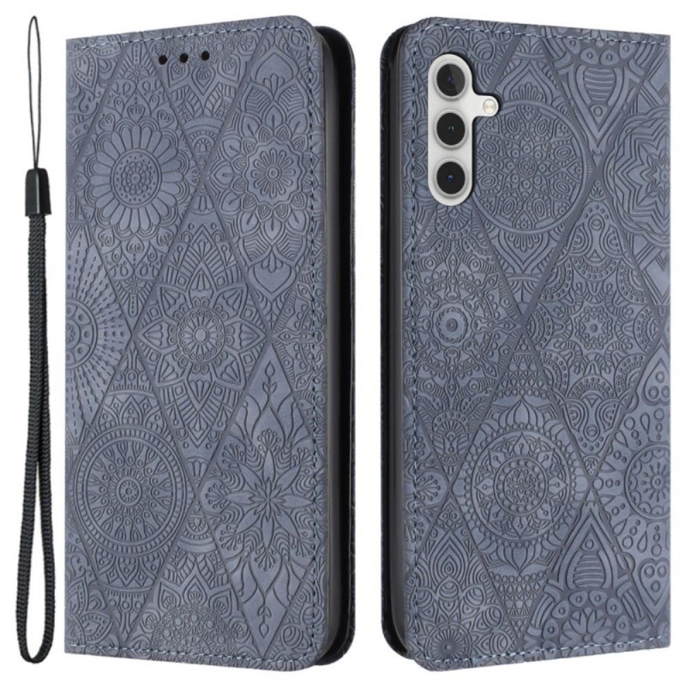 Kožené Pouzdro Folio Na Samsung Galaxy A15 5g Patchwork S Popruhem