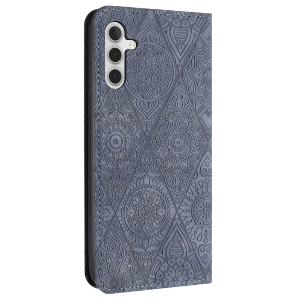 Kožené Pouzdro Folio Na Samsung Galaxy A15 5g Patchwork S Popruhem