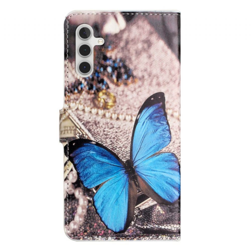 Kožený Kryt Na Samsung Galaxy A15 5g Modrý Motýl