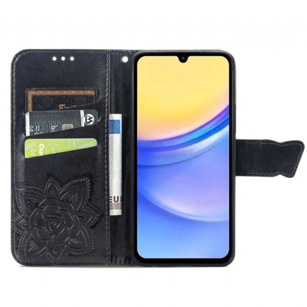 Kožený Kryt Samsung Galaxy A15 5g Barokní Motýl S Řemínkem