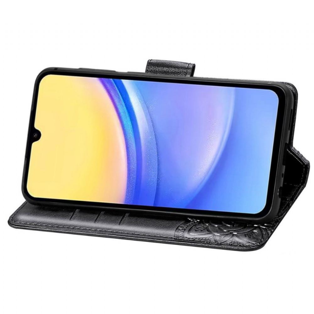 Kožený Kryt Samsung Galaxy A15 5g Barokní Motýl S Řemínkem