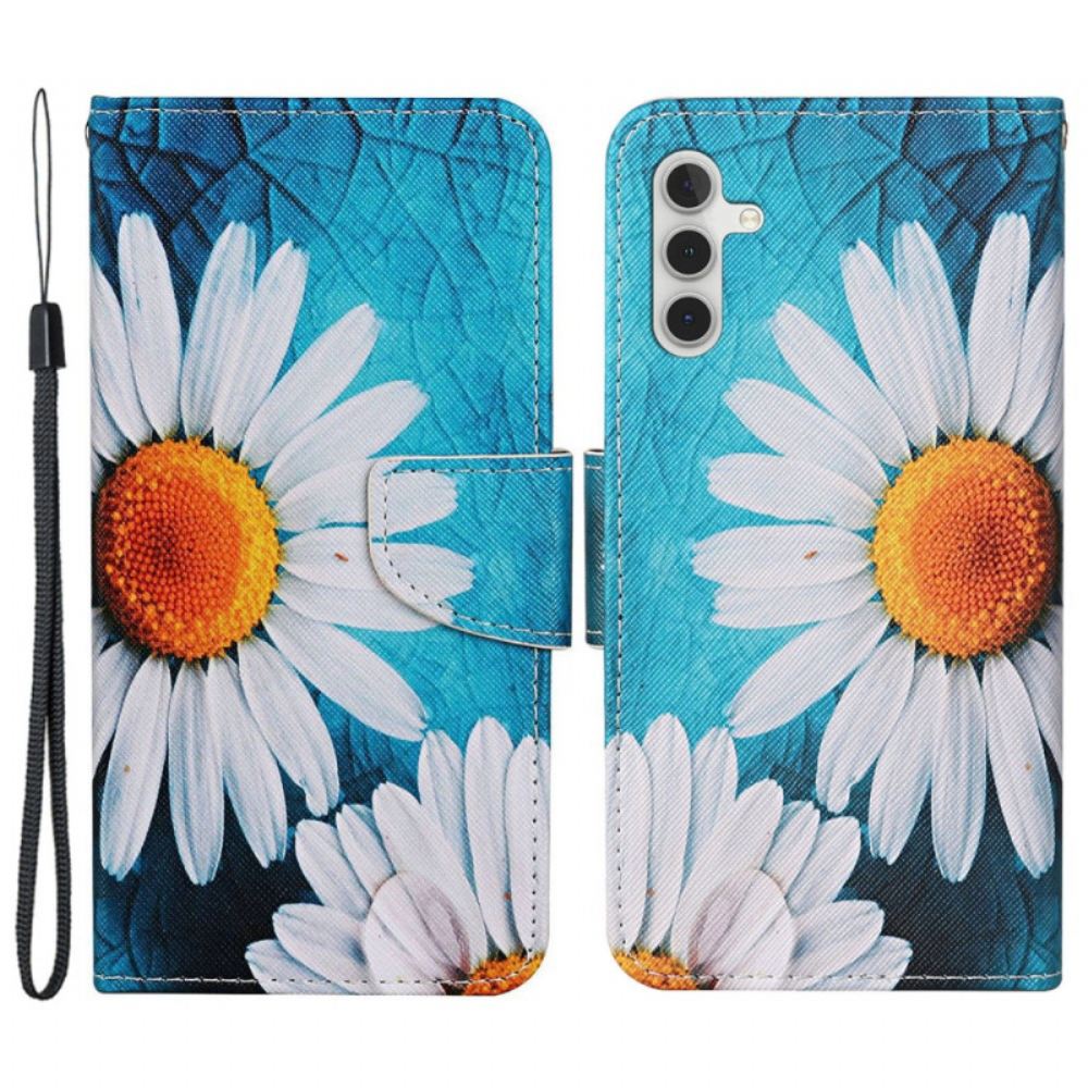 Kožený Kryt Samsung Galaxy A15 5g Chryzantéma S Velkým Řemínkem