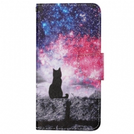 Kožený Kryt Samsung Galaxy A15 5g Hvězdná Obloha A Kočka