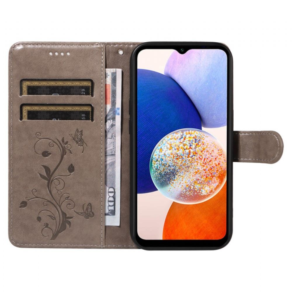 Kožený Kryt Samsung Galaxy A15 5g Meruňkové Květy S Řemínkem