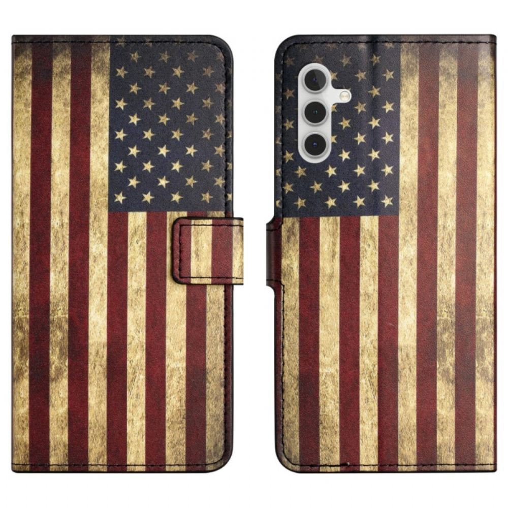 Kožený Kryt Samsung Galaxy A15 5g Vintage Americká Vlajka