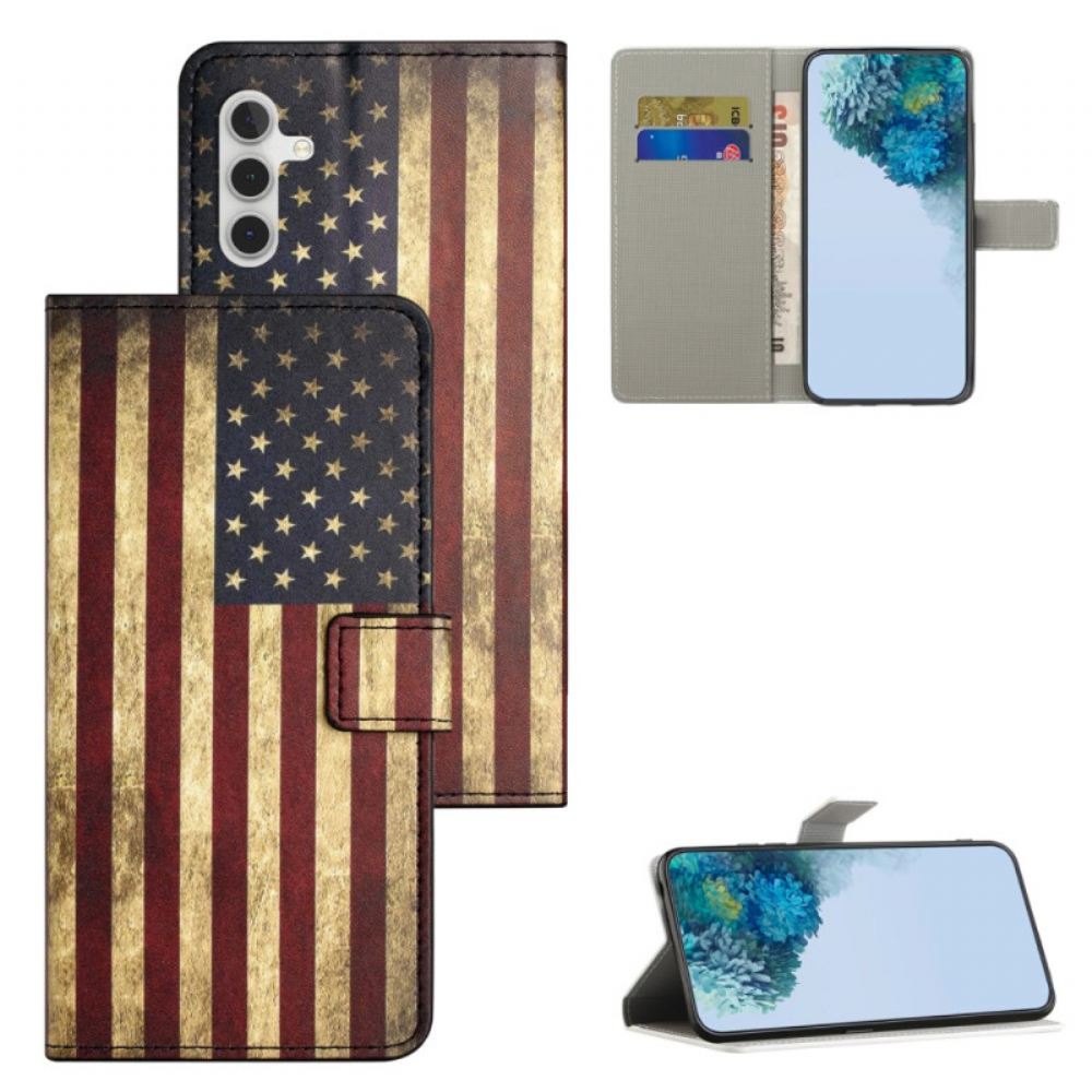 Kožený Kryt Samsung Galaxy A15 5g Vintage Americká Vlajka