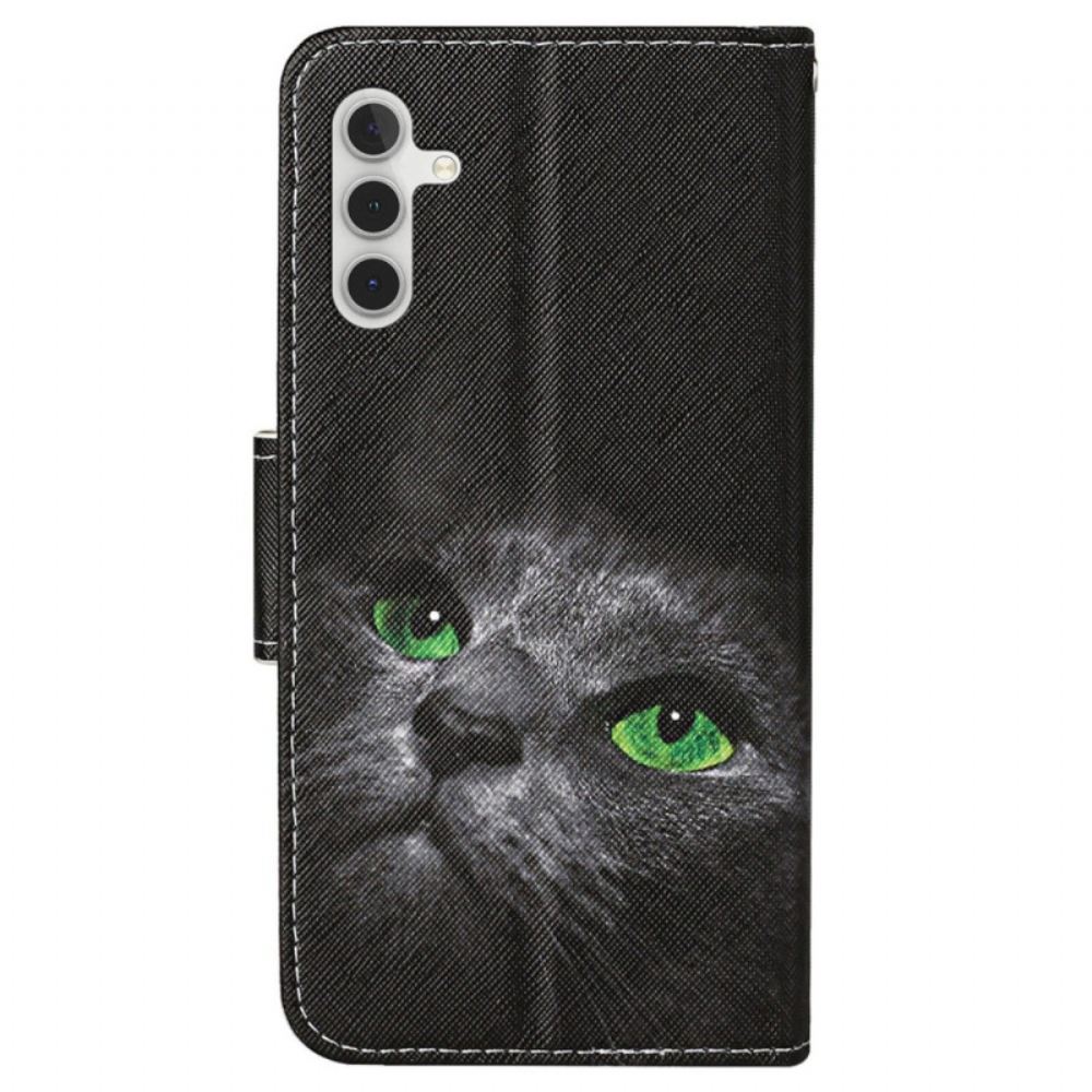 Kožený Kryt Samsung Galaxy A15 5g Zelenooká Kočka S Popruhem