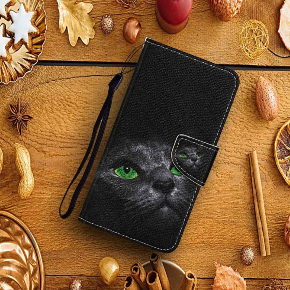 Kožený Kryt Samsung Galaxy A15 5g Zelenooká Kočka S Popruhem