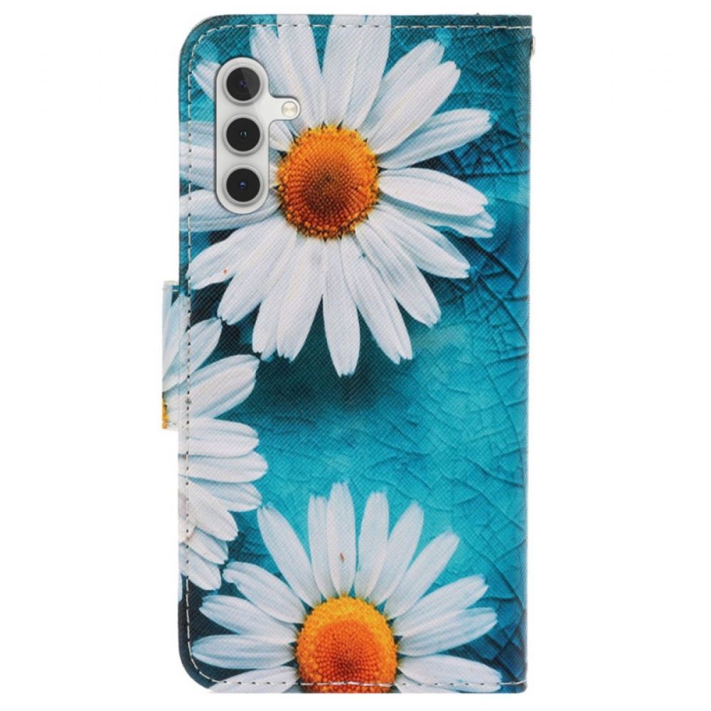Kožený Kryt Samsung Galaxy A15 5g Řemínek Chryzantéma