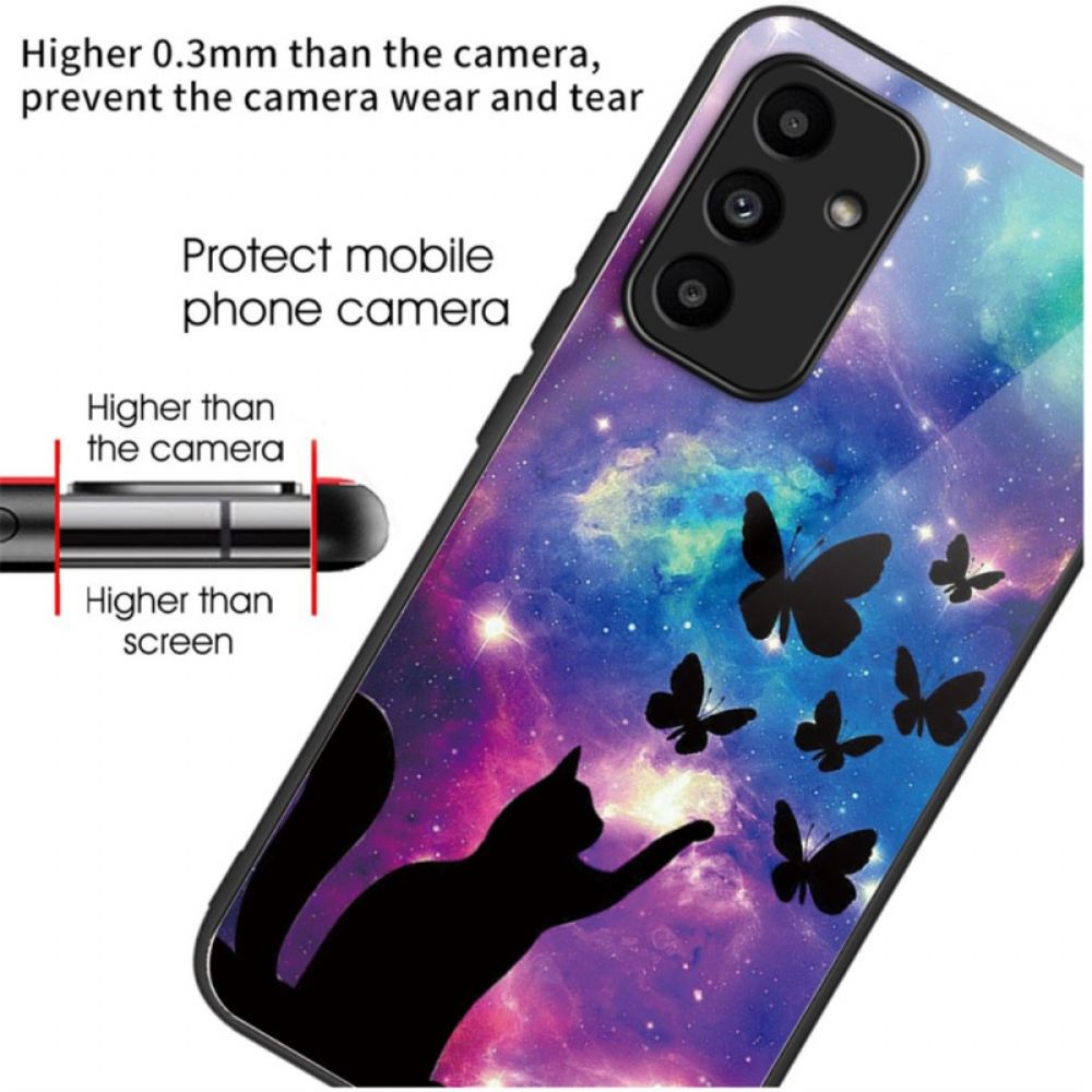 Kryt Samsung Galaxy A15 5g Kočka A Motýli Z Tvrzeného Skla