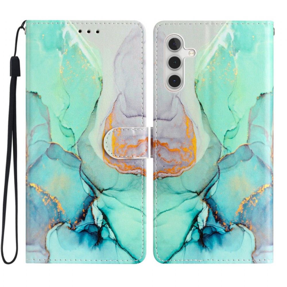 Peněženková Pouzdra Samsung Galaxy A15 5g Kryty Na Mobil Zelený Mramor S Popruhem