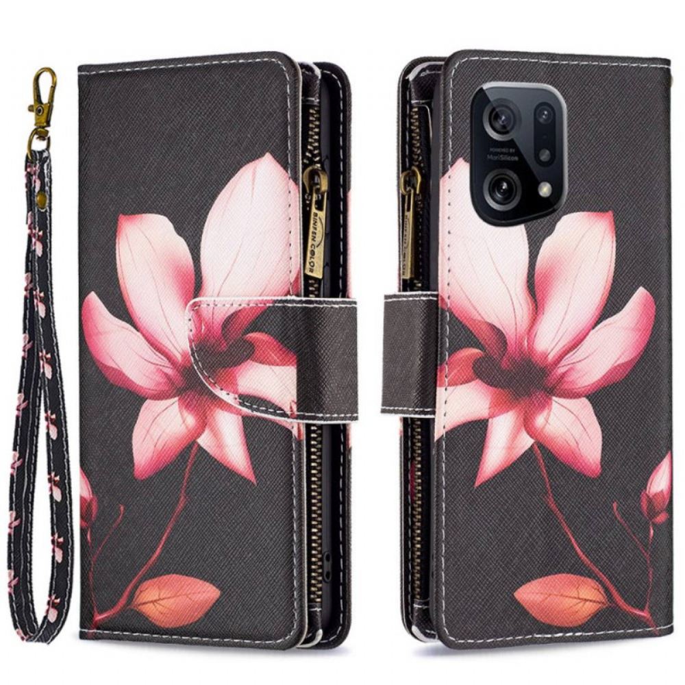Flipové Pouzdro Na Oppo Find X5 Květinová Kapsa Na Zip