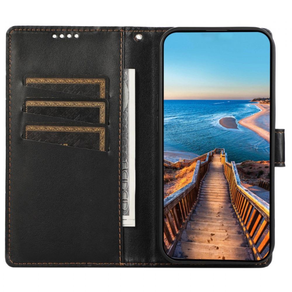 Kožený Kryt Realme 12 Plus 5g Tištěné Čáry S Páskem