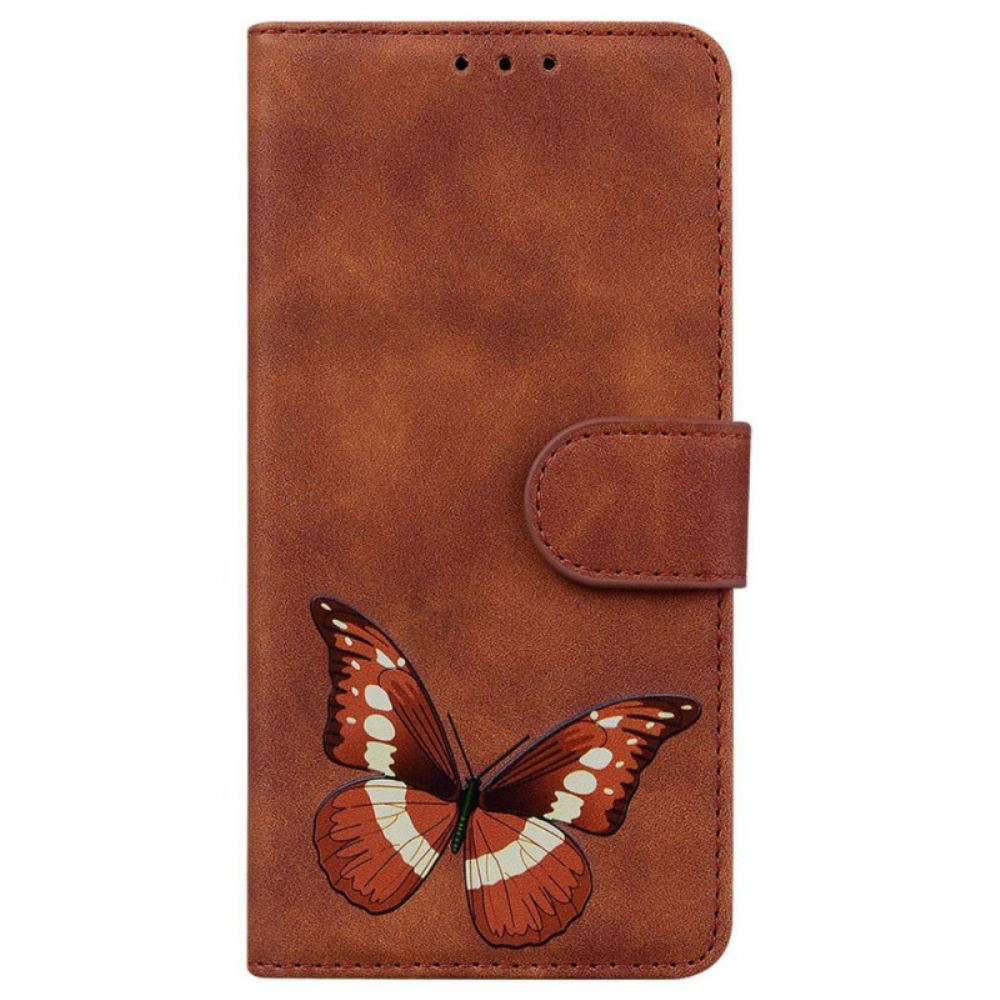 Kožený Kryt Na Xiaomi 14t Motýlí Semišový Efekt