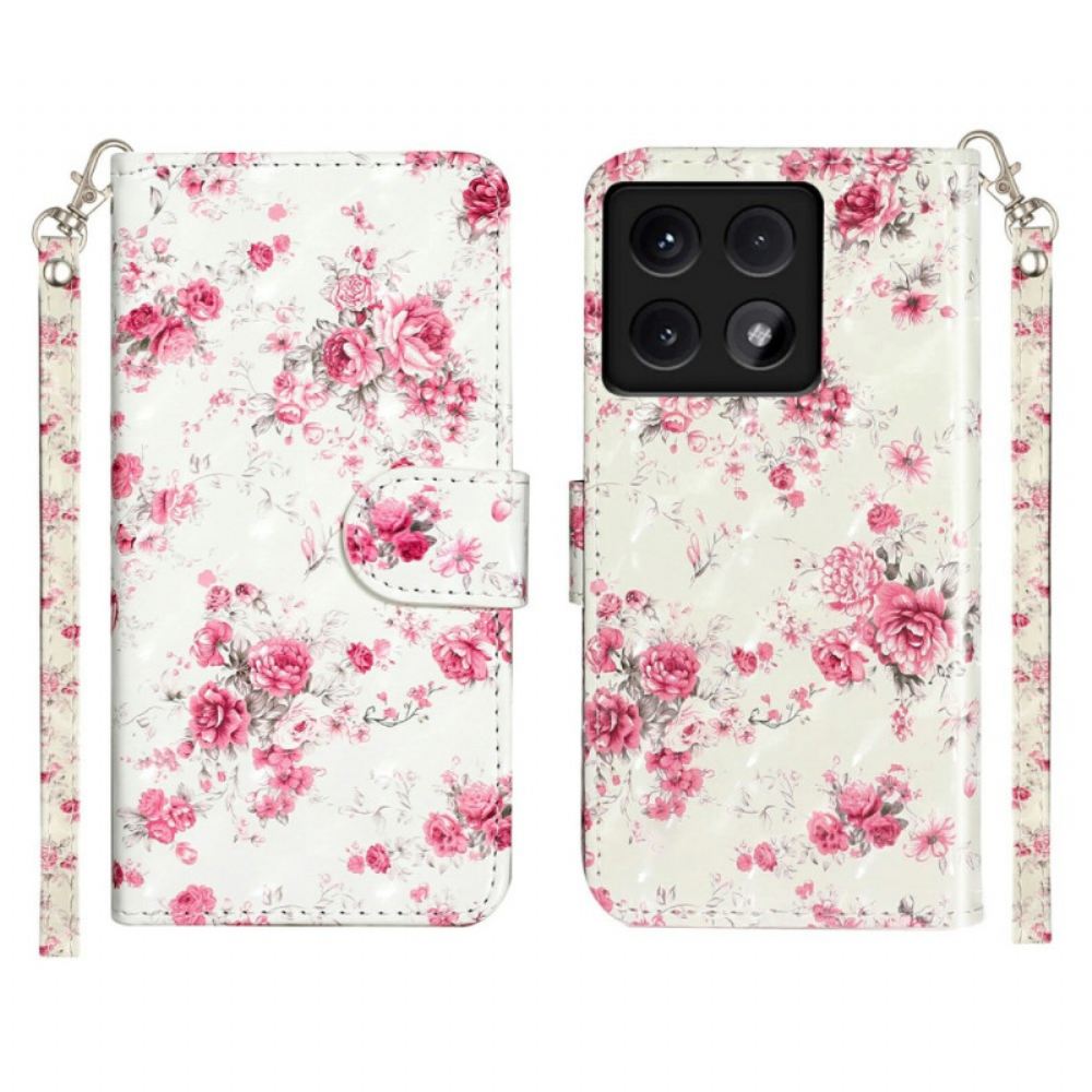 Kožený Kryt Na Xiaomi 14t Růžové Květy S Páskem